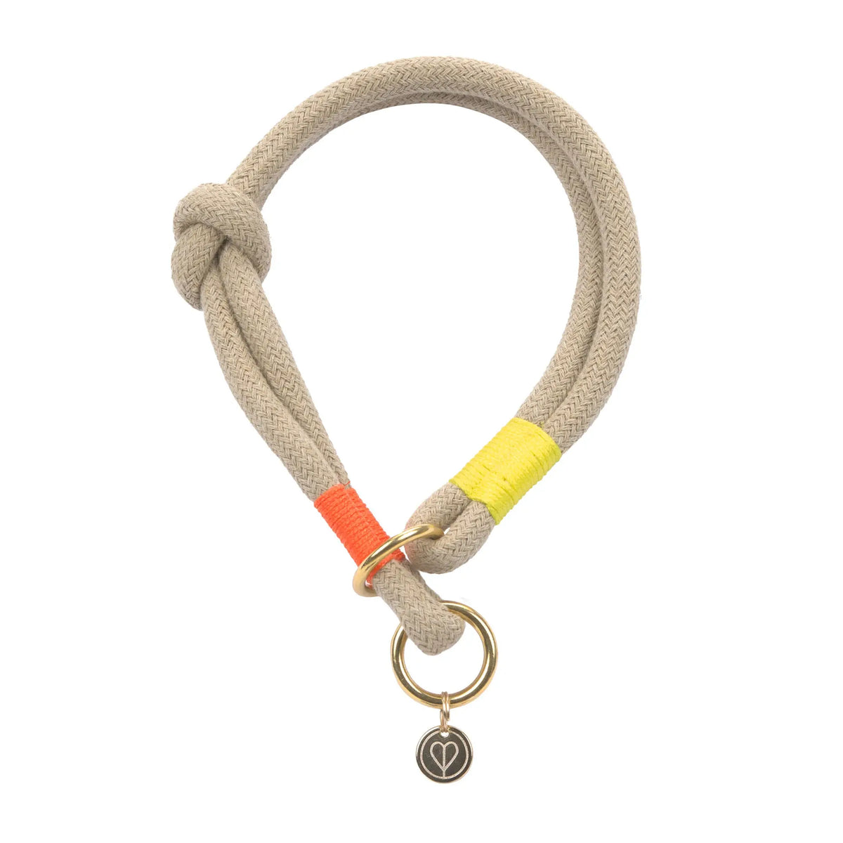 Hundehalsband geflochten - Mila, Natur Neon Orange