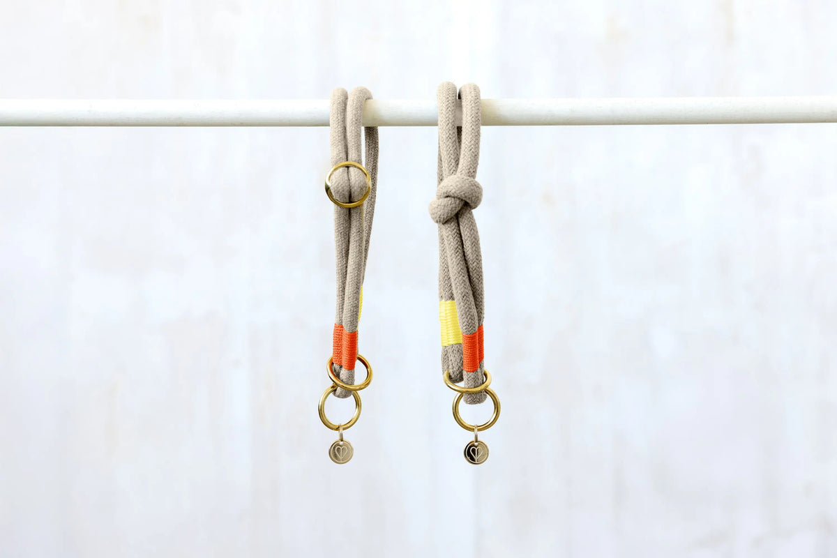 Braided dog collar - Mila, natural neon orange