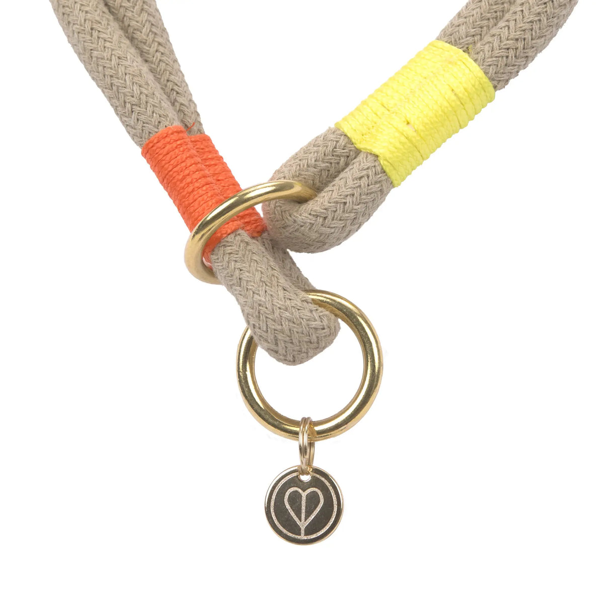 Braided dog collar - Mila, natural neon orange